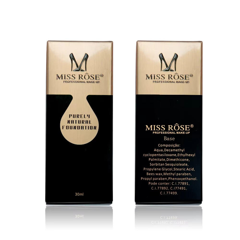 Miss Rose Purely Natural Liquid Foundation – Professional Long-Lasting Make-Up for Flawless Coverage, Lightweight, Breathable, Smooth Finish, All Skin Types