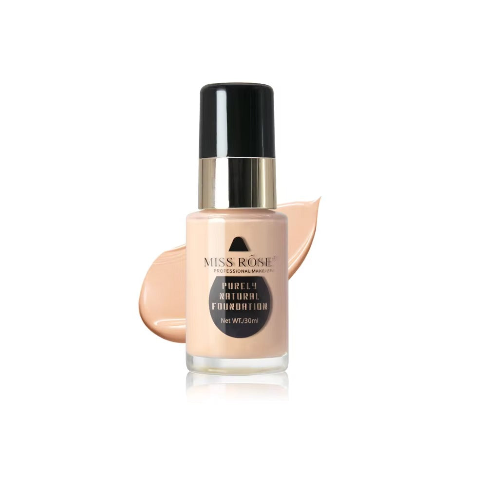 Miss Rose Purely Natural Liquid Foundation – Professional Long-Lasting Make-Up for Flawless Coverage, Lightweight, Breathable, Smooth Finish, All Skin Types
